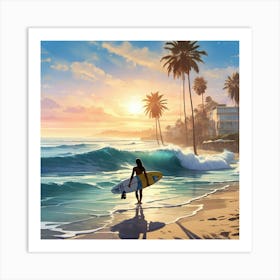 Surfer On The Beach 2 Art Print