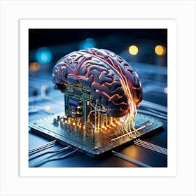 A Three Dimensional Cybernetic Human Brain With Electric Lines Running Through Functioning As A Ne (5) Art Print