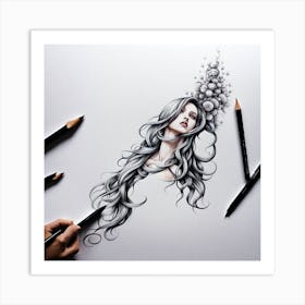 Pencil Drawing Of A Woman Art Print