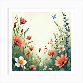 Mystical Garden With Enchanted Flora, Watercolor 1 Art Print