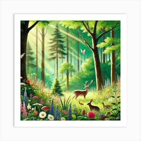 A Realistic Forest AI Art Print