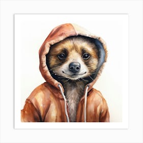 Watercolour Cartoon Meerkat In A Hoodie 5 Art Print