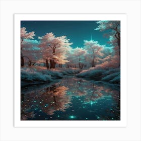Pink Trees In The Night Art Print