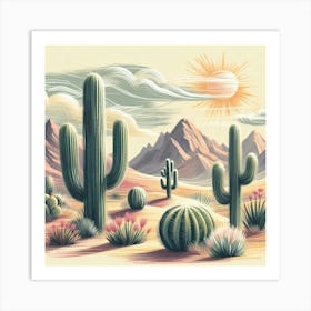 Illustration cactus in the desert Art Print