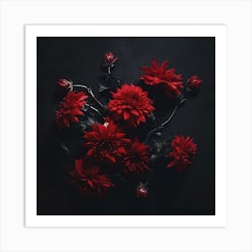 Red Flowers On A Black Background Art Print