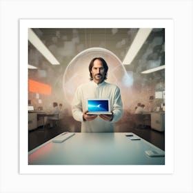 Man Holding A Tablet Computer Art Print