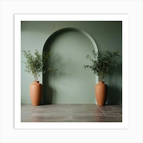 Two Vases In Front Of A Green Wall 2 Art Print