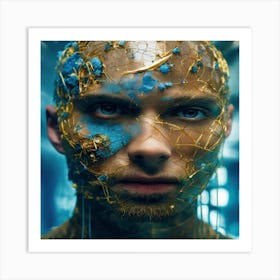 Man With Blue Paint On His Face Art Print