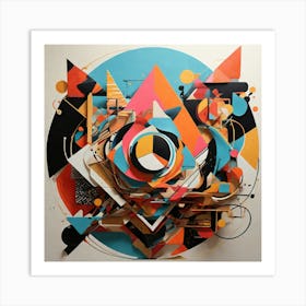 A dynamic abstract artwork with bold geometric shapes, vibrant colors, and intricate patterns. The composition should have a modern, minimalistic feel with a focus on symmetry and contrast 2 Art Print