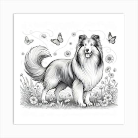 Line Art Collie dog Art Print