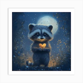 Curious Raccoon with Heart Leaf Backdrop 11 Art Print