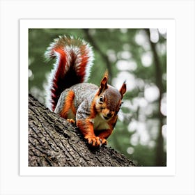 Squirrel On A Tree Trunk Art Print