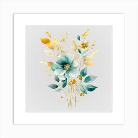 Watercolor Gold And Teal Bouquets 12 Art Print