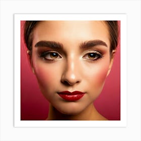 Firefly Brown Eyes, Red Lips, Rosé Background, Glass Lens, Full Profile, Elegant, Feminine, Delicate (3) Art Print