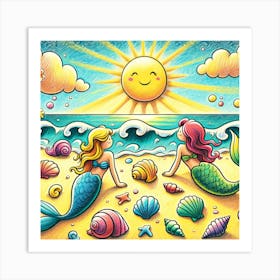 Super Kids Creativity:Playful mermaids and seashells Art Print