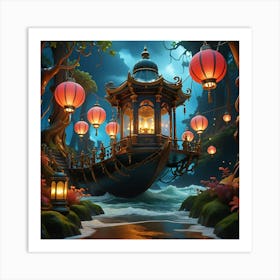 Chinese Lanterns In The Water Art Print