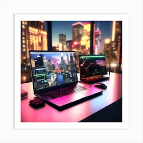 Two Laptops On A Desk 1 Art Print