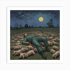 Pigs At Night Sleeping Men Art Print