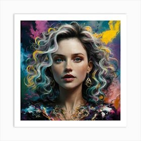 Portrait Of A Girl With Colorful Hair 1 Art Print