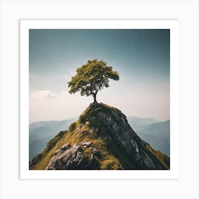 Lone Tree On Top Of Mountain 43 Art Print