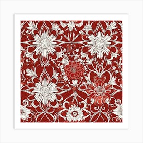 Red And White Floral Pattern 2 Art Print