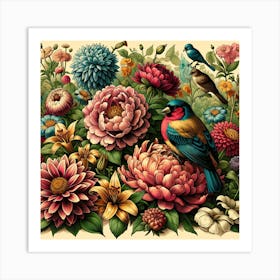 Flowers And Birds Art Print Art Print