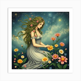 Mermaid In The Garden Art Print