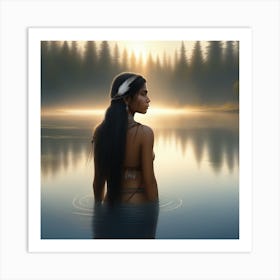 Indian Woman In Lake Art Print