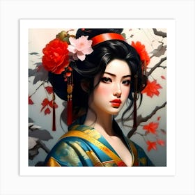 Japan Traditional Geisha Illustration By Ad 157 Art Print