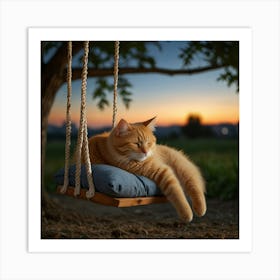 Cat On A Swing Art Print