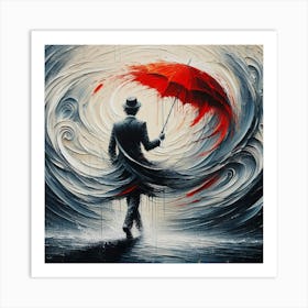 Man With Red Umbrella Art Print