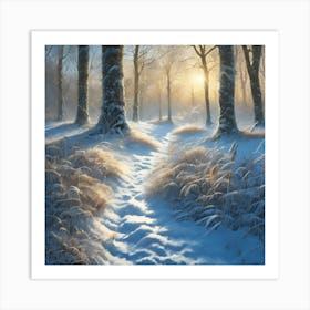 Woodland Track through the White Snow 2 Art Print