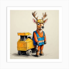 Deer With Bulldozer Art Print