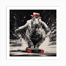 Hippo On Skateboard Art Print