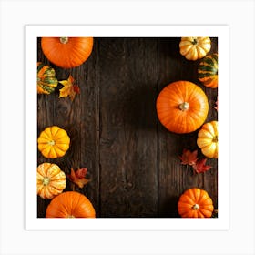 Assortment Of Vibrant Autumn Gourds And Pumpkins Thanksgiving Themed Scattered Artistically Across (5) Art Print