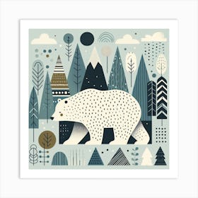 Scandinavian style, Bear and forest 3 Art Print