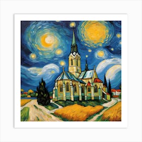 Starry Night Church Art Print