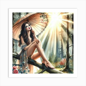 Beautiful Woman In The Forest 3 Art Print