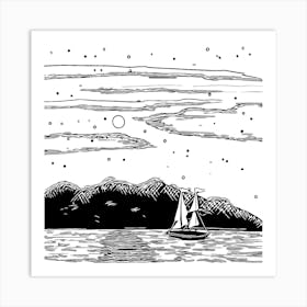 Mountains Nature Sailboat Ship Sea Sail Vessel Sailing Water Yacht Art Print