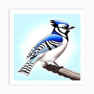 BLACK AND WHITE BLUE JAY Art Print