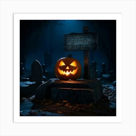 A Sinisterjack O Lantern Grinning Wildly Cast In Eerie Luminescence By The Ambient Night Fear Lur (2) Art Print