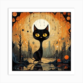 Black Cat In The City Art Print