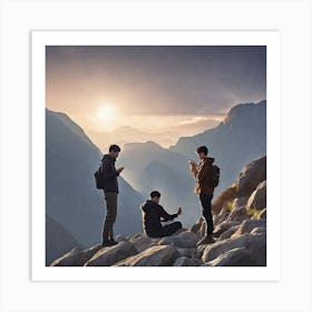 Three Friends On A Mountain Art Print