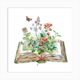 Open Book With Flowers Art Print