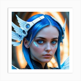 Blue Haired Girl With Wings 2 Art Print