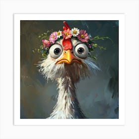 Chicken With Flowers On Its Head Affiche