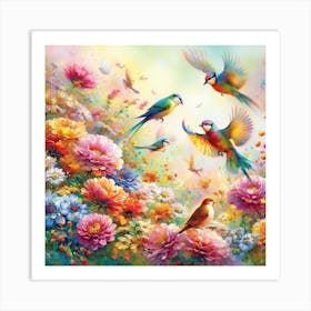 Birds In The Garden Art Print