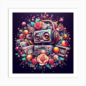 Robots And Flowers Art Print