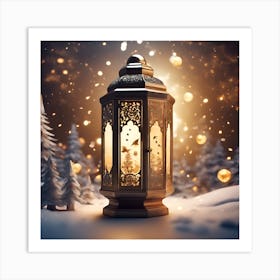 Christmas Lantern In The Snow Art Print