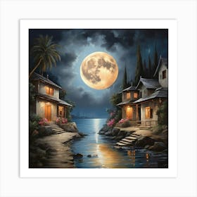 Moonlight Over The Water Art Print